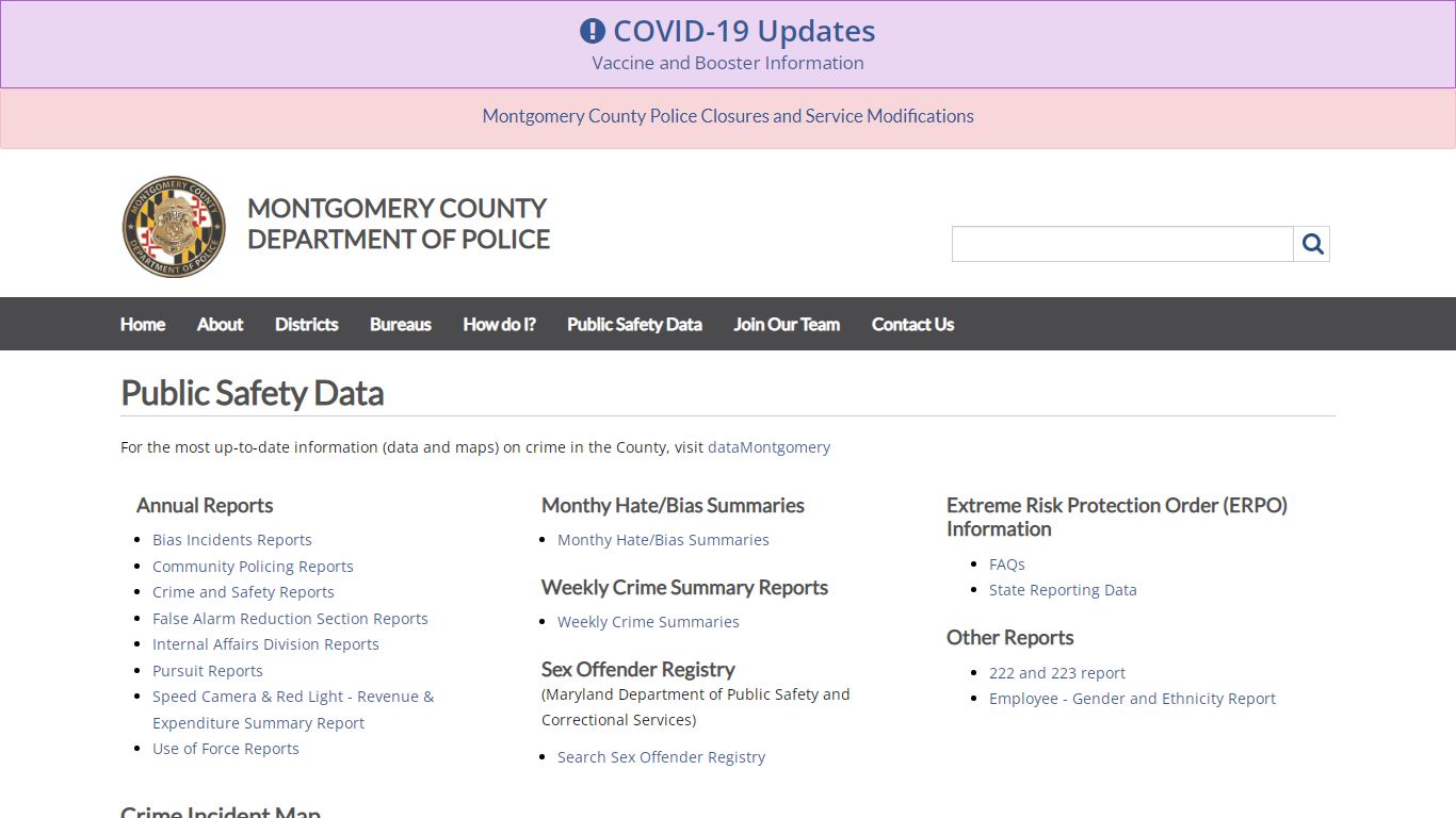 Public Safety Data - Montgomery County, Maryland