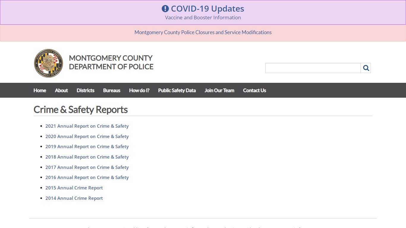 Annual Crime Report page, MCPD, Montgomery County, MD